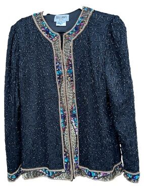 Brilliante by J.A. Black Beaded Silk Sequin Jacket Size Statement Piece vintage